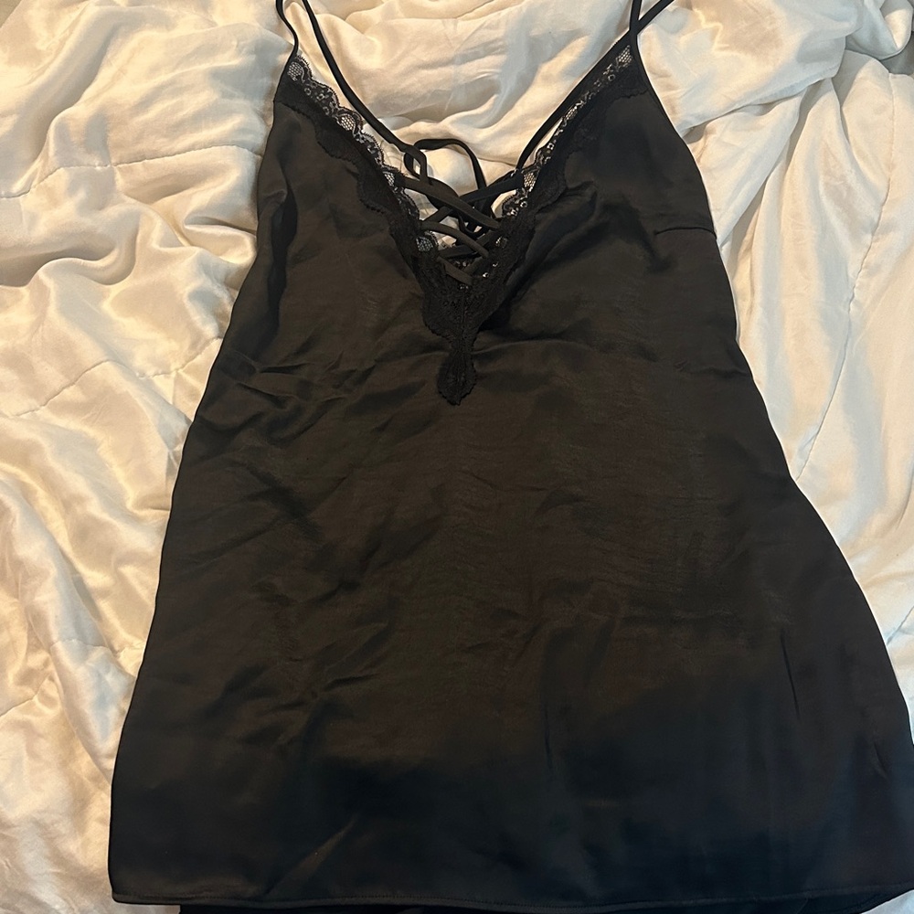 Current Mood Black Lace-Up Chemise